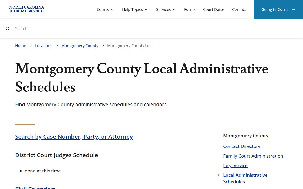 Montgomery court calendar local schedules page