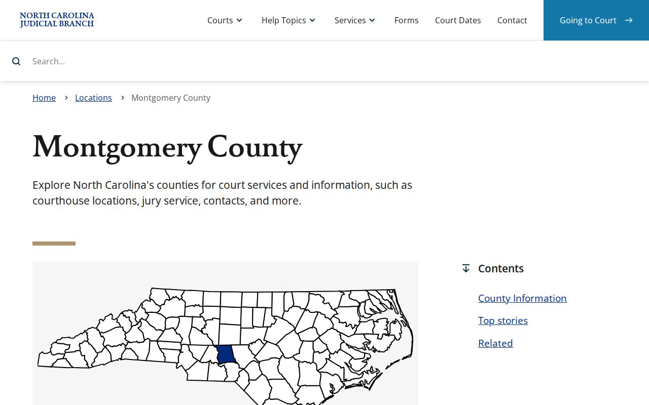 Montgomery County court docket access on the North Carolina Judicial Branch county page